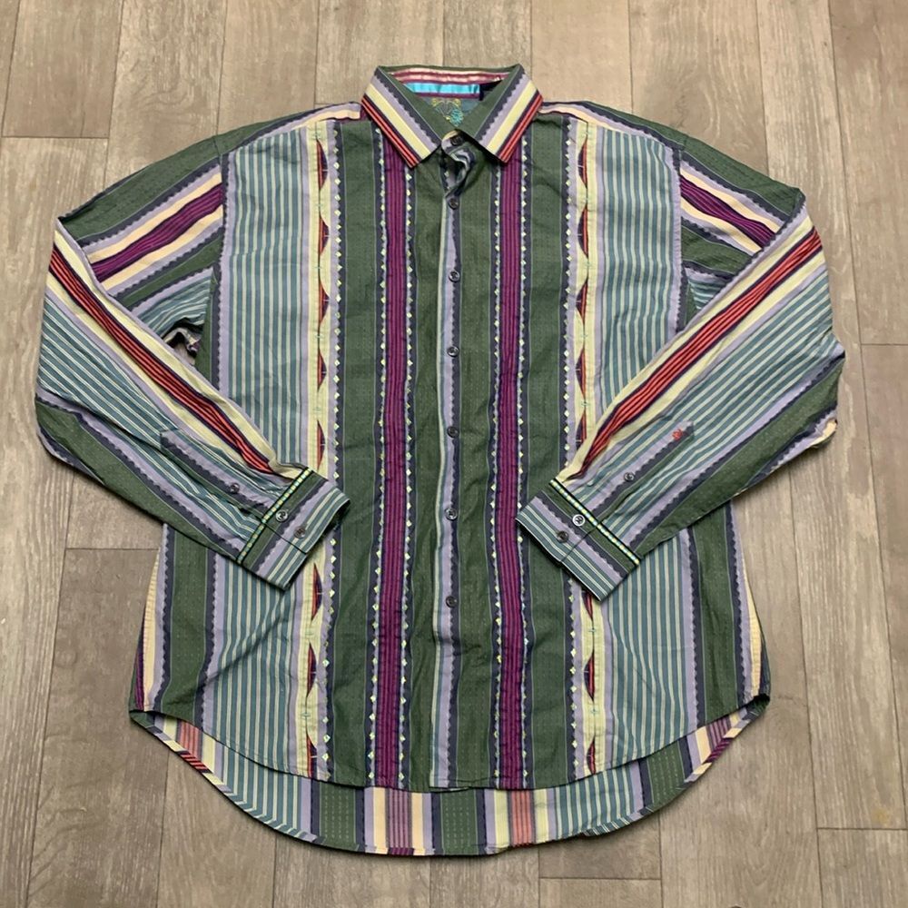 Mens Robert Graham Striped Cut & Sew Artsy Longsleeve‎ Button Down Shirt